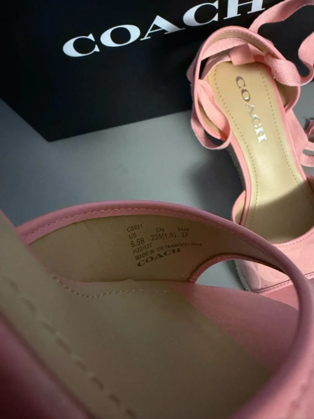 NEW Coach Pink Signature Espadrille Wedge Sandals with Ankle Wraps 6.5 - Picture 6 of 7